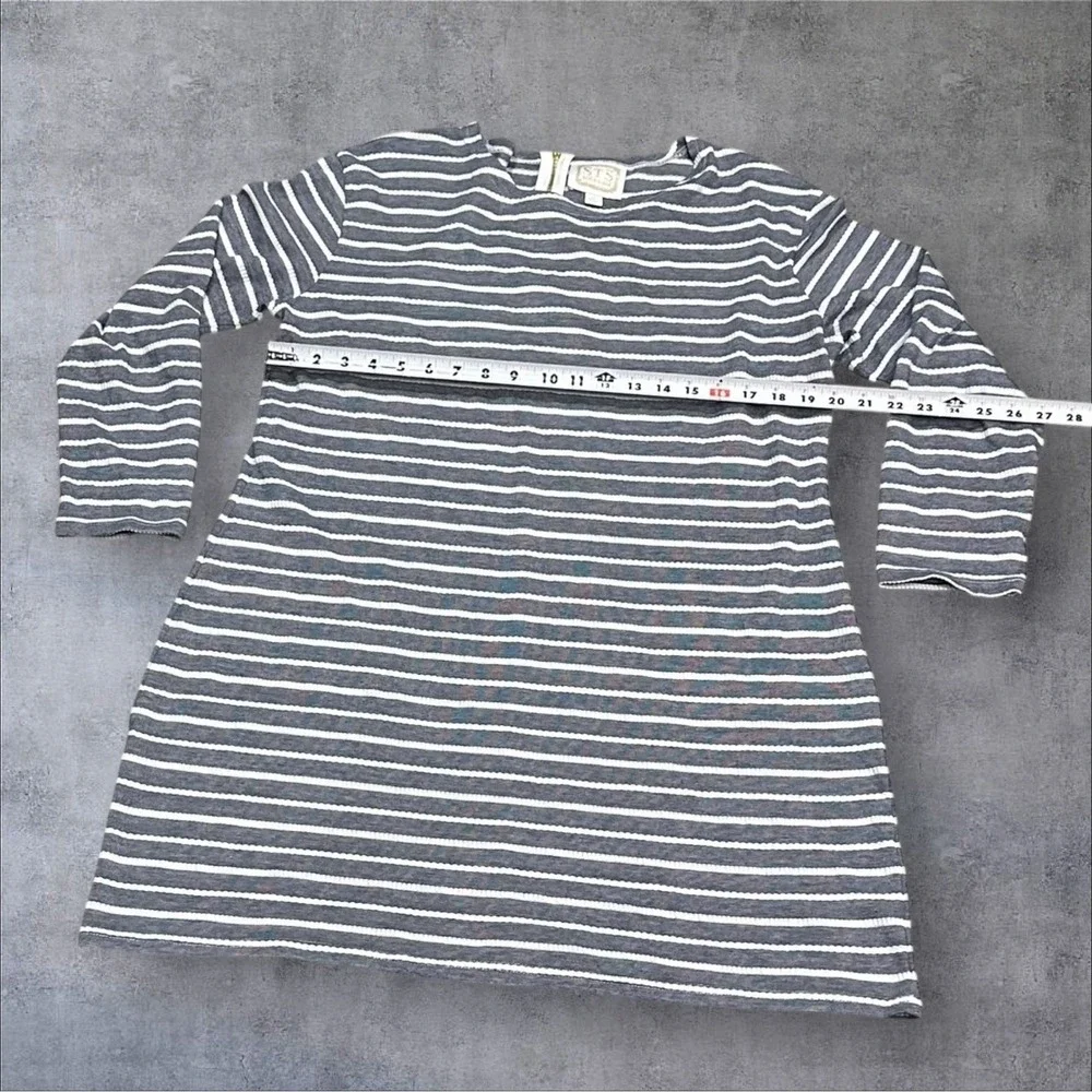 Sail To Sable Textured Knit Striped Long Sleeve Dress Size Large‎ Preppy Neutral